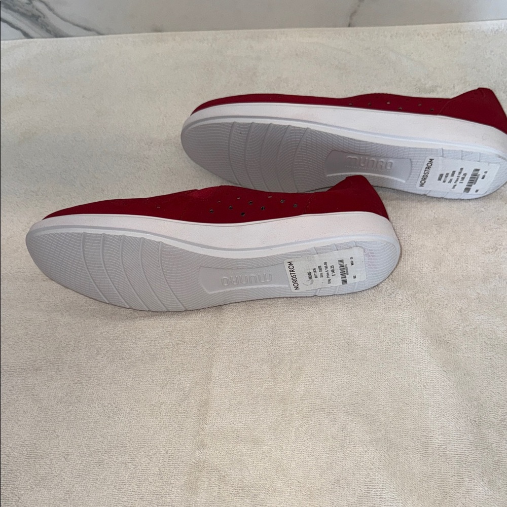 Munro Red Slip-On Flats with Perforated Design - Picture 6 of 11